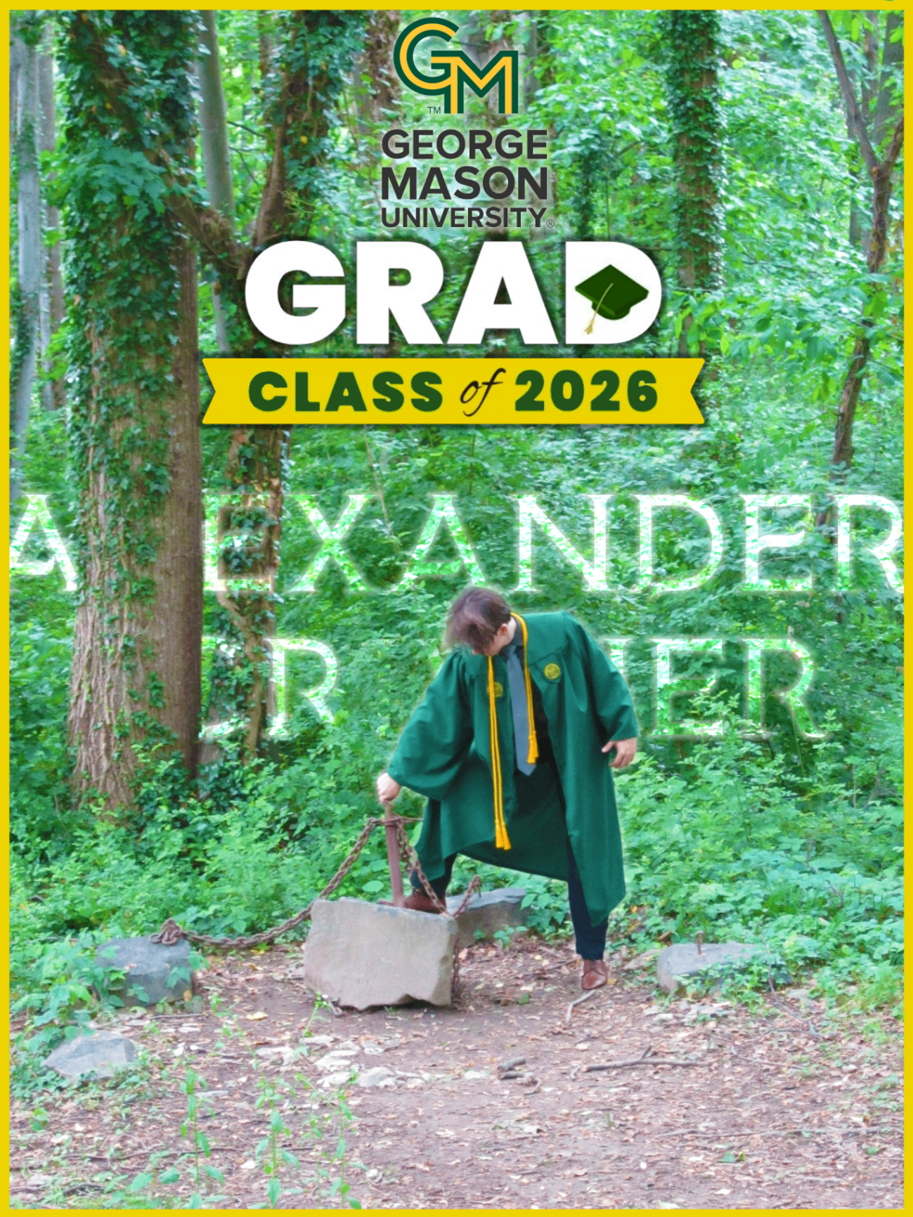 Alex in graduation regalia — Class of 2026