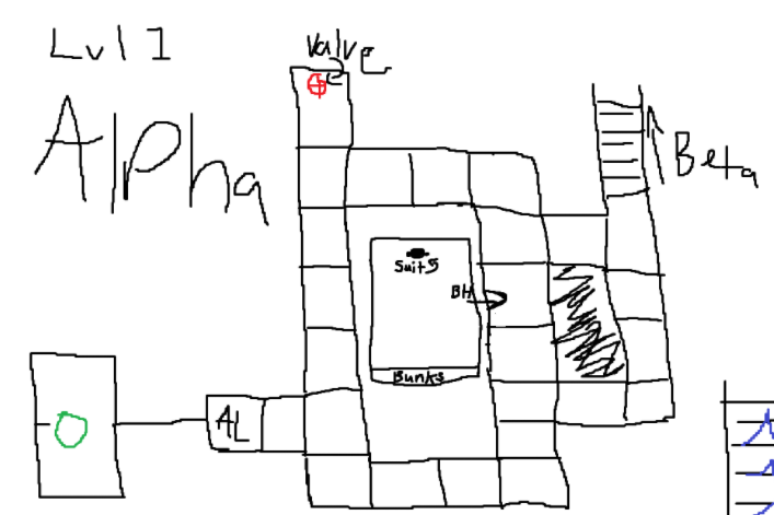 Lvl 1 — Alpha layout with valve, suits & bunks