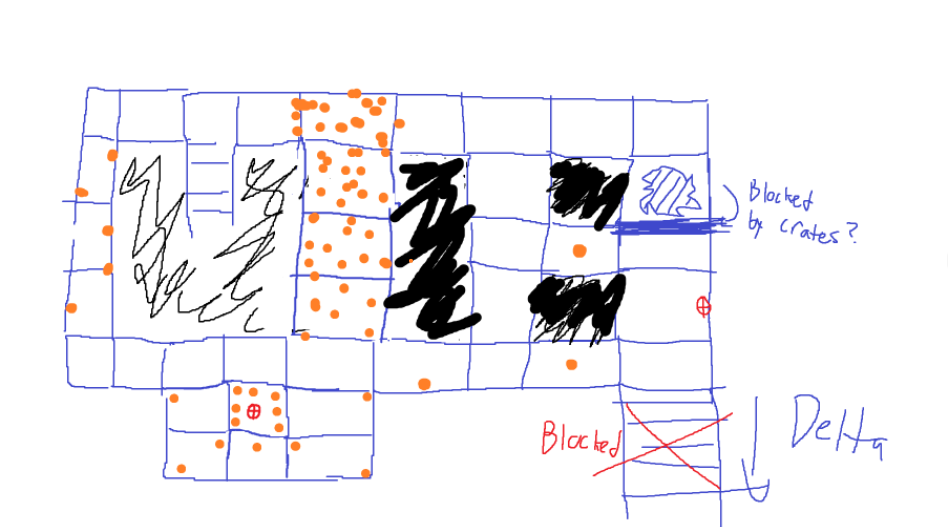 Delta corridor — crate blockers & mine fields
